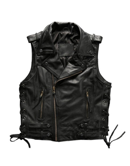 black leather waistcoat vest 