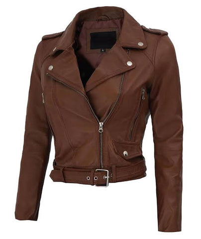 Brown leather jacket with silver accessories