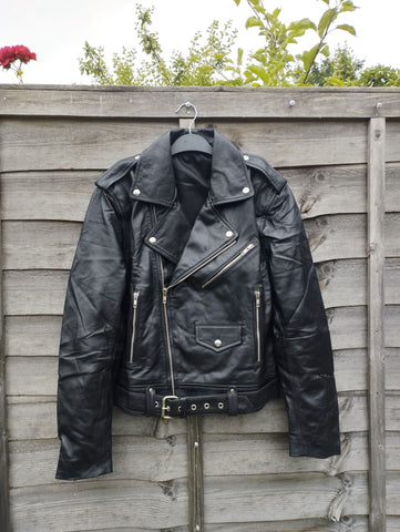 Men's Genuine Leather Biker Jacket with Lapel Collar