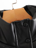 high neck collar of leather puffer jacket