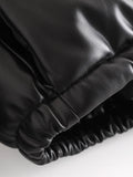 pocket view of leather puffer jacket