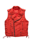 red leather vest for bikers lapel collar design