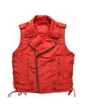 red leather vest for bikers lapel collar design