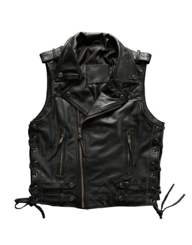 black leather biker vest