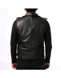 back view mens leather motorcycle vest black