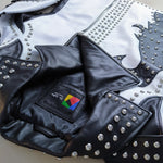 Studded Black & White Fringe Leather Jacket