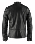 back view black leather jacket