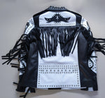 Studded Black & White Fringe Leather Jacket