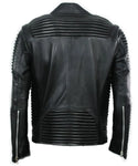 back view rope padding sheep leather biker jacker moto