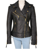 black color women leather jacket quilted