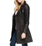 Classic Women's Leather Long Coat - Stylish Outerwear for All Seasons