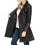 Classic Women's Leather Long Coat - Stylish Outerwear for All Seasons