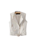 white bright leather vest front zipper open