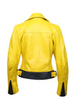 yellow leather jacket back view