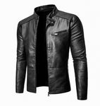 shiny black leather jacket front zipper open