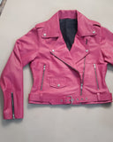 light pink leather jacket womens with waist beltt