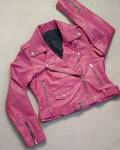 pink leather jacket zipper cuffs black lining