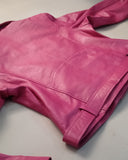 back view of pink jacket women