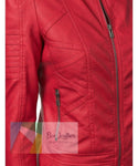 detailed design of perforated leather jacket womens fashion red colour