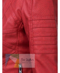 quilted perforated red leather jacket wmoens bikers jackets