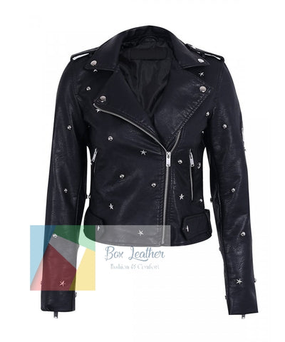 lapel collar black leather jacket