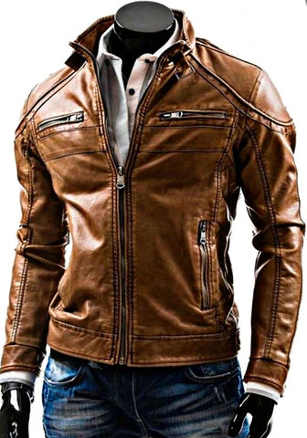 cowhide brown leather jacket for men