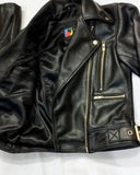 open front zip black biker leather jacket